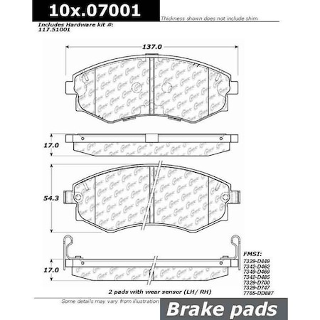 Centric Parts Ext Wear Brake Pad W/Hardware, 106.07001 106.07001